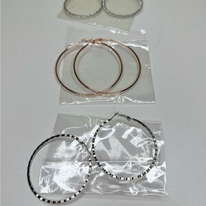 Chic Silver and Rose Gold Hoop Earrings 3 pairs